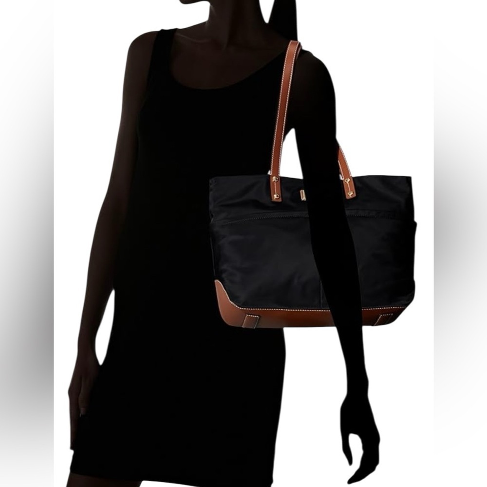 Calvin Klein Black and Tan  Teodora Dress Nylon Tote Bag
